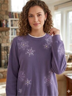 ALFRED DUNNER Cottagecore Oversized Fleece Sweatshirt, Women’s M, Purple